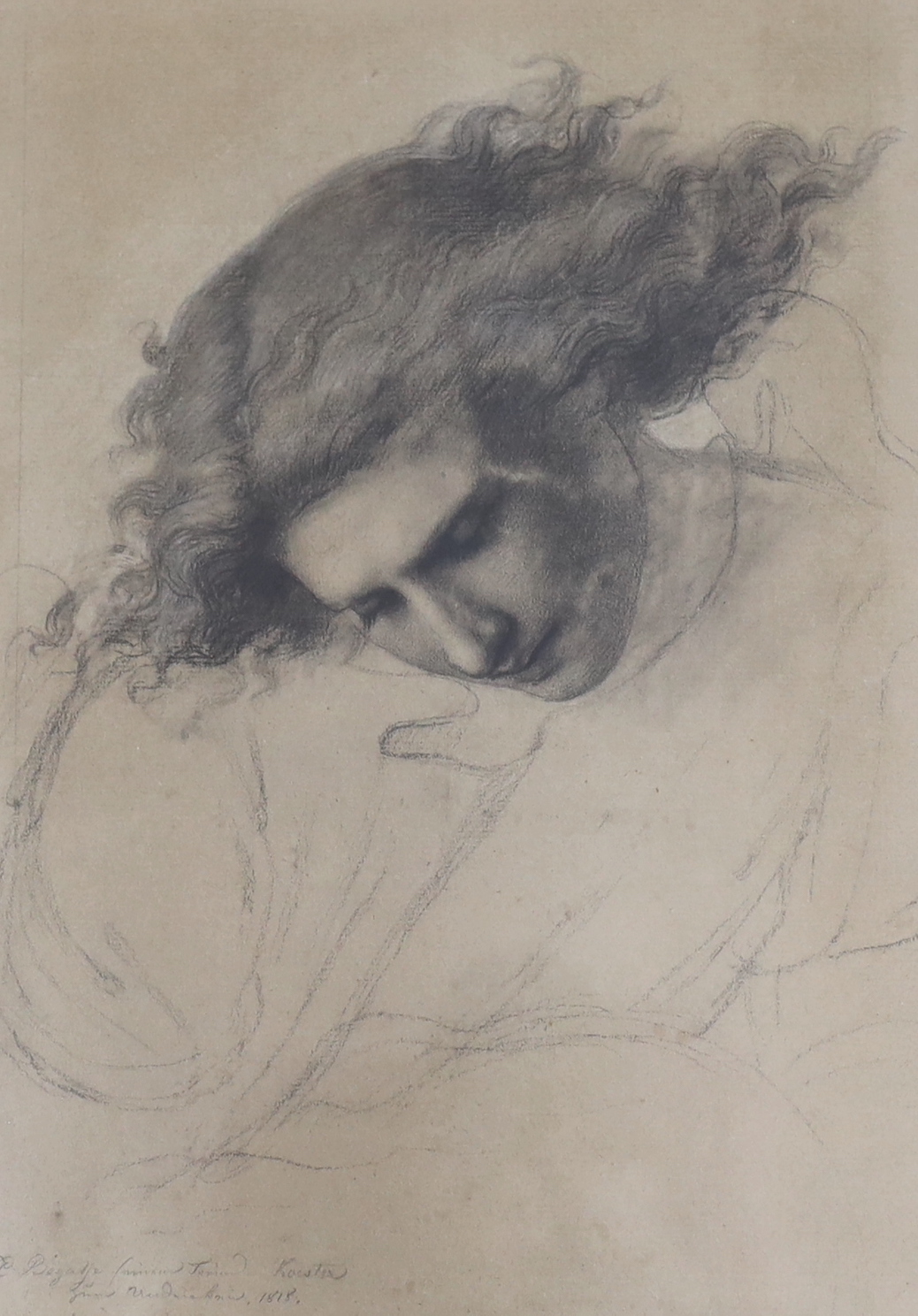 19th century German, lithograph, Study of a woman, indistinctly signed and inscribed together with an oil on board, still life, unframed, largest 36 x 26cm